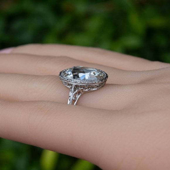 Dainty Noble Anillos Large Oval Pure Zircon Silver Plated Vintage Ring, … - Picture 7 of 8
